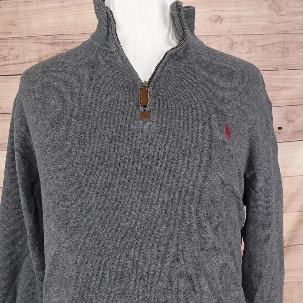 Polo Ralph Lauren‎ Sweater Mens XL Gray Quarter Zip Pullover Mock Neck